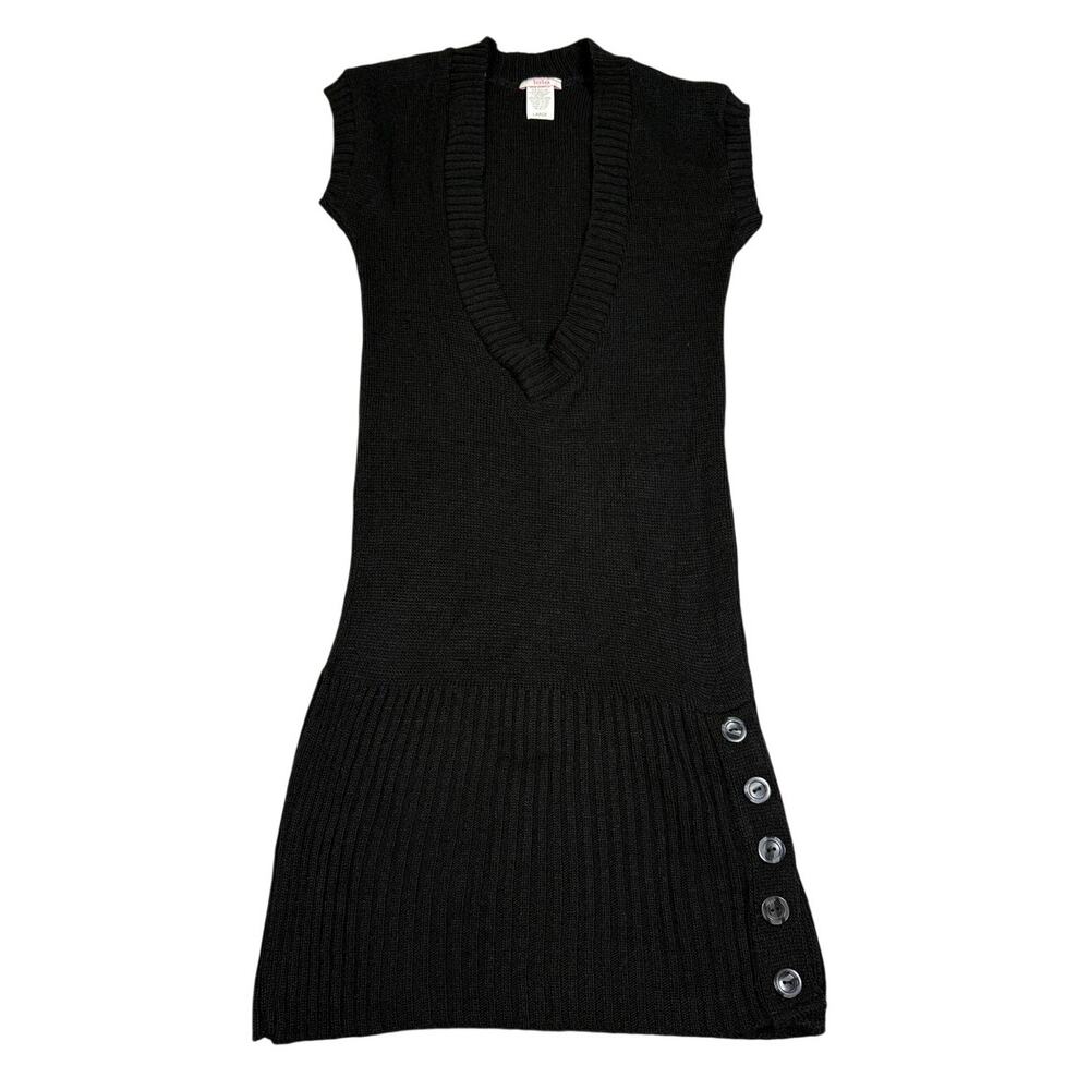 Y2K Lola Junior Womens Size L Black V-Neck Sweater Dress